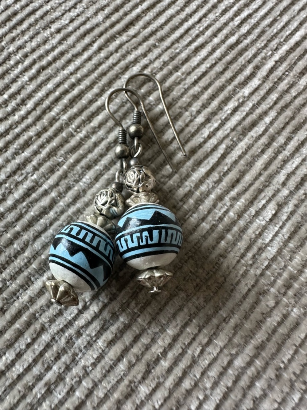 Handcrafted Blue and Silver Beaded Drop Earrings